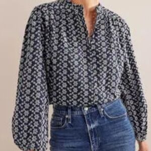 Boden Embroidered Floral Button Up Blouse Sz 12